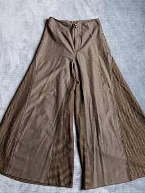 Free People Brown Plaid Exaggerated Wide Leg Trouser Pants, Womens Size 2